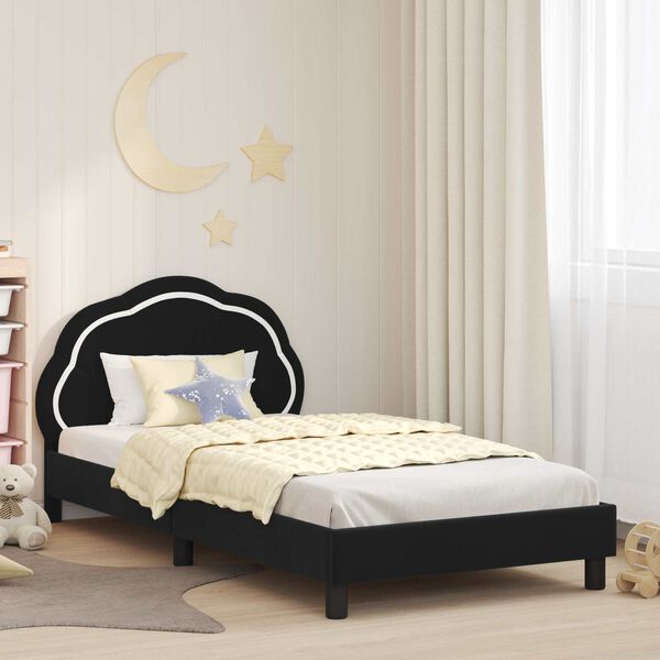 vidaXL Kinderbettgestell mit Kopfteil Schwarz 90 x 200 cm Samt