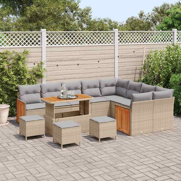 vidaXL Garten-Sofa-Set 13 pcs Beige und Hellgrau Poly-Rattan
