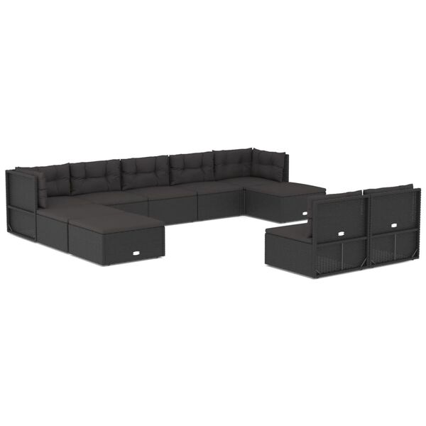 vidaXL 10-tlg. Garten-Lounge-Set mit Kissen Schwarz Poly Rattan