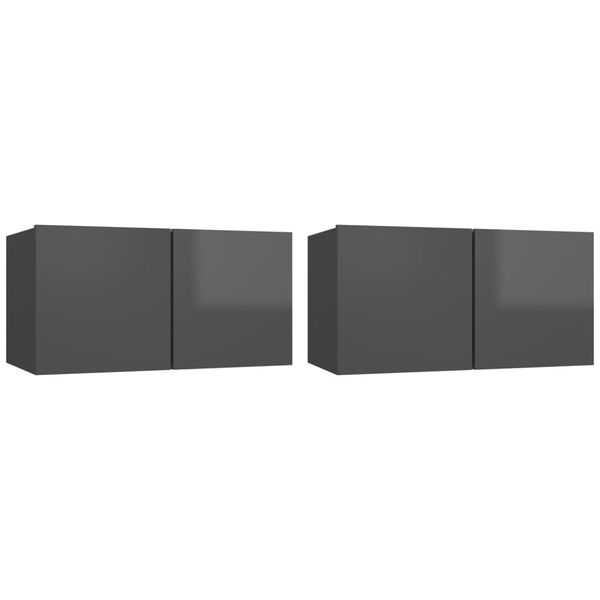 vidaXL TV-H&auml;ngeschr&auml;nke 2 Stk. Hochglanz-Grau 60x30x30 cm