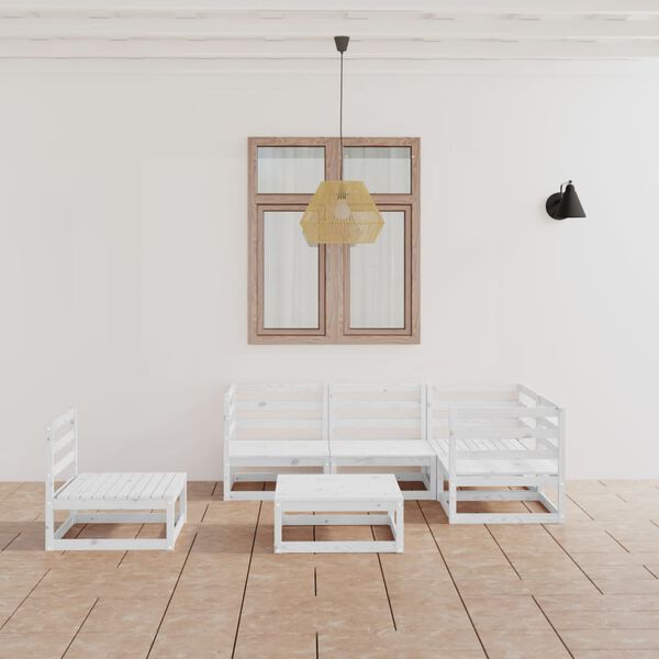 vidaXL 6-tlg. Garten-Lounge-Set Wei&szlig; Massivholz Kiefer