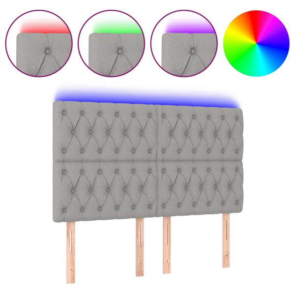 vidaXL LED Kopfteil Hellgrau 144x7x118/128 cm Stoff