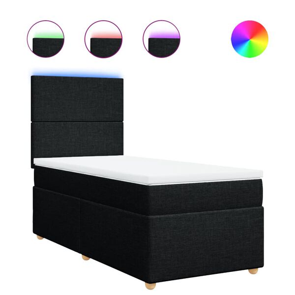 vidaXL Boxspringbett mit Matratze Schwarz 90x200 cm Stoff