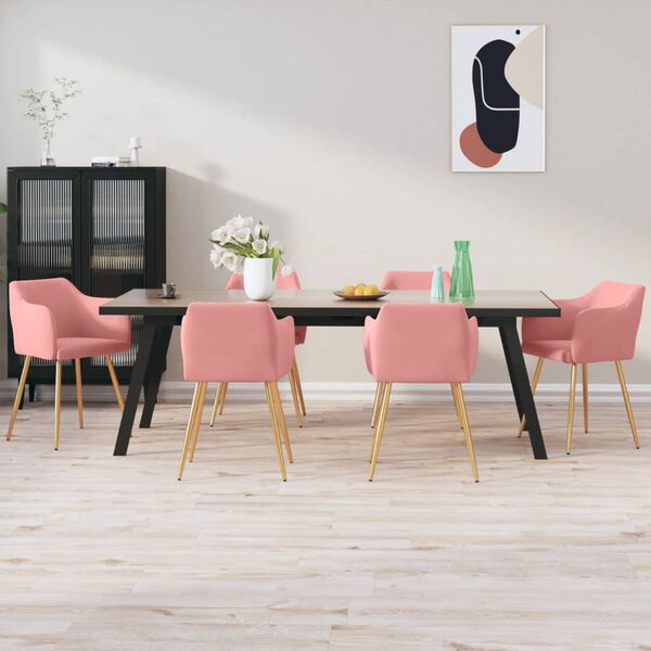 vidaXL Esszimmerst&uuml;hle 6 Stk. Rosa Samt