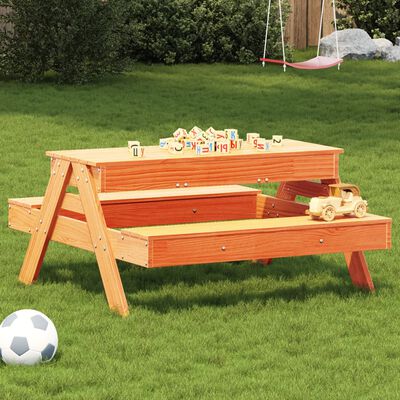 vidaXL Picknicktisch mit Sandkasten für Kinder Wachsbraun Kiefernholz