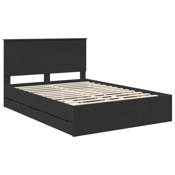 vidaXL Bettrahmen mit Schubladen Schwarz 140 x 200 cm Ingenieurs Holz