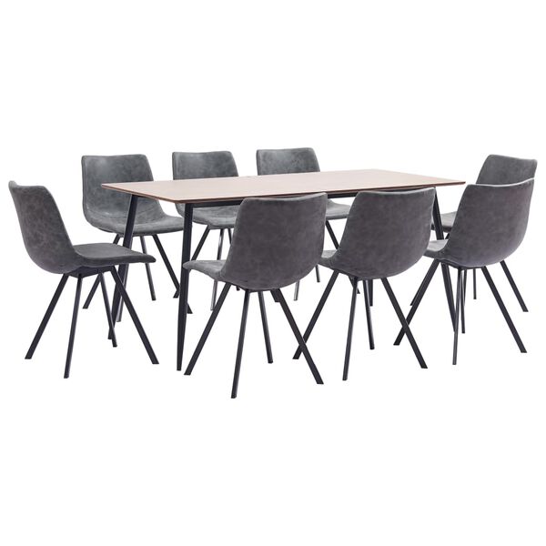 vidaXL 9-tlg. Essgruppe Grau Kunstleder