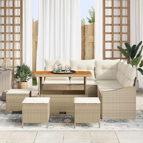 vidaXL Garten-Sofa-Set mit Kissen 9 pcs Beige Poly Rattan