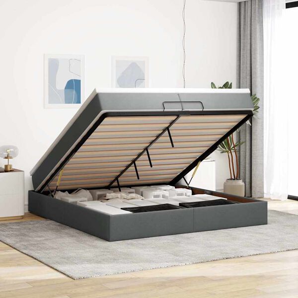 vidaXL Ottoman-Bett mit Matratzen Dunkelgrau 200x200 cm Stoff