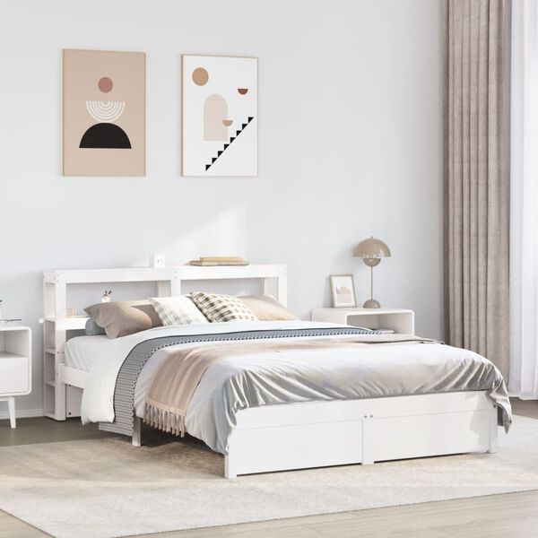 vidaXL Bettgestell mit Kopfteil ohne Matratze Wei&szlig; 140x190 cm