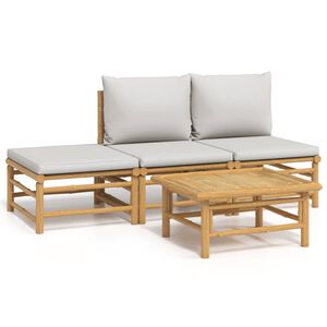 vidaXL 4-tlg. Garten-Lounge-Set mit Hellgrauen Kissen Bambus