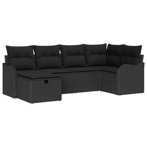 vidaXL Garten-Sofa-Set mit Kissen 6 pcs Schwarz Poly Rattan