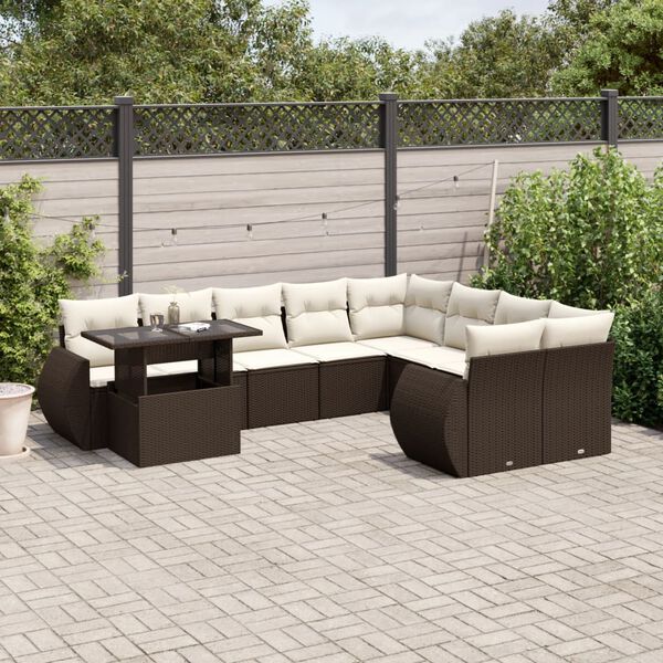 vidaXL 10-tlg. Garten-Sofagarnitur mit Kissen Braun Poly Rattan