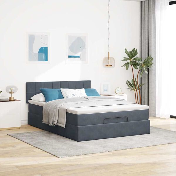 vidaXL Ottoman-Bett mit Matratze Dunkelgrau 140x200 cm Samt