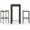 vidaXL 3-tlg. Gartenbar-Set mit Kissen Poly Rattan Schwarz