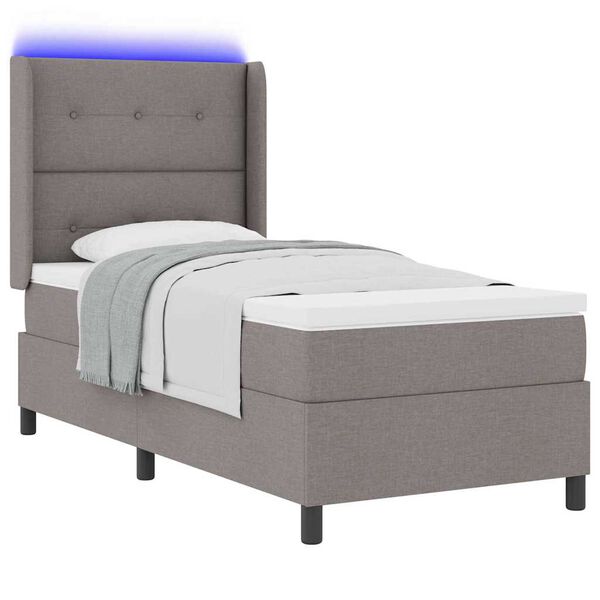 vidaXL LED Boxspringbett mit Matratze Taupe 90 x 200 cm Stoff