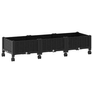 vidaXL Gartenpflanzer mit R&auml;dern Schwarz 120 x 40 x 29 cm PP