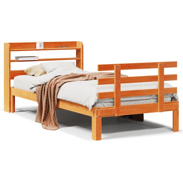 vidaXL Bettgestell mit Kopfteil ohne Matratze Wachsbraun 75x190 cm
