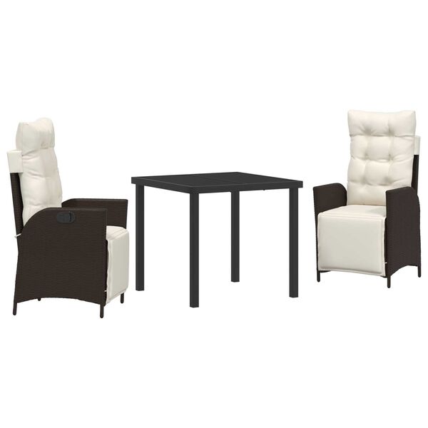 vidaXL Garten Essgruppe mit Kissen 3 pcs Braun Poly-Rattan