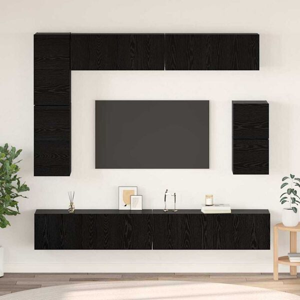 vidaXL TV-Schrankset 8 pcs Schwarz Eichen-Optik Holzwerkstoff