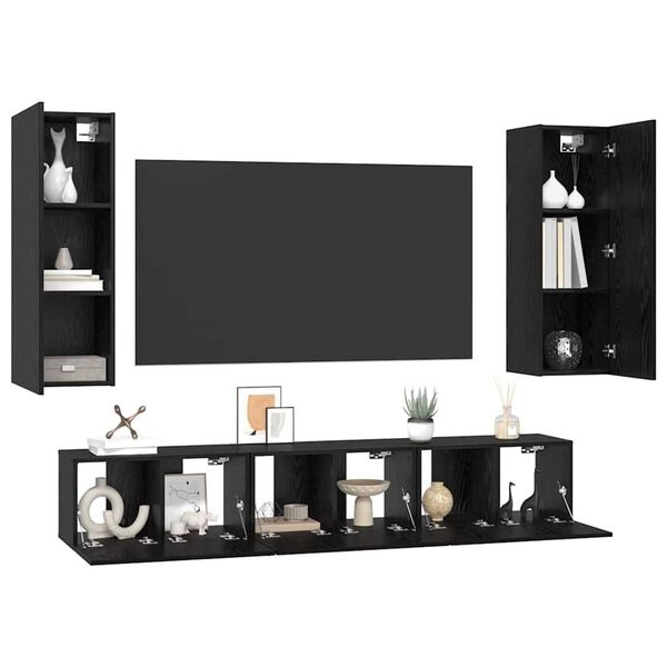 vidaXL TV-Schrankset 5 pcs Schwarz Eichen-Optik Holzwerkstoff