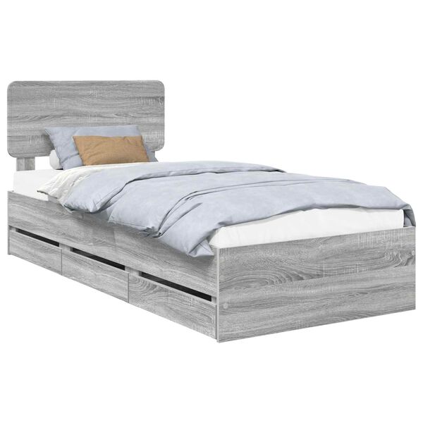 vidaXL Bettrahmen mit Kopfteil Graues Sonoma 75 x 190 cm Holzwerkstoff