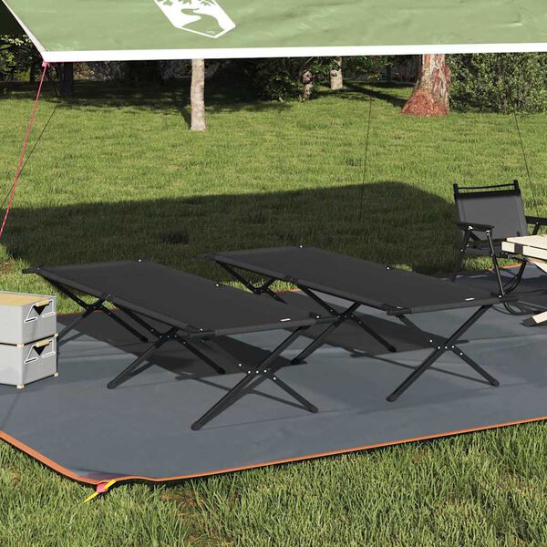 vidaXL Klapp Schlafbett f&uuml;rs Camping 2 pcs Schwarz 210 x 80 x 46 cm