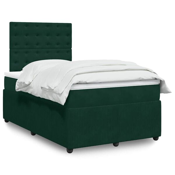 vidaXL Boxspringbett mit Matratze Dunkelgr&uuml;n 120x190 cm Samt