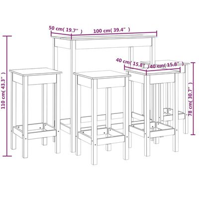 vidaXL 5-tlg. Bar-Set Honigbraun Massivholz Kiefer