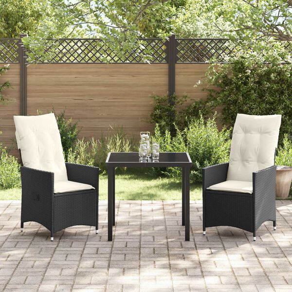 vidaXL Garten Essgruppe mit Kissen 3 pcs Schwarz Poly Rattan