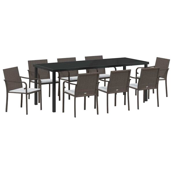 vidaXL Garten Essgruppe 9 pcs Braun und Schwarz PE-Rattan