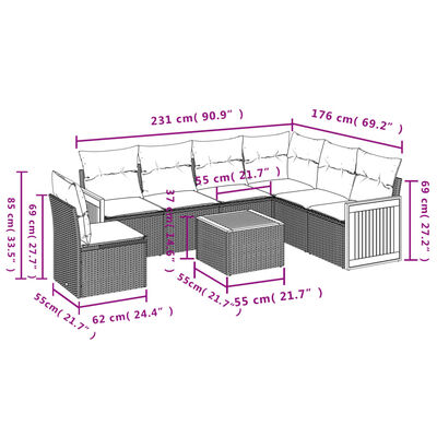 vidaXL 7-tlg. Garten-Sofagarnitur mit Kissen Beige Poly Rattan