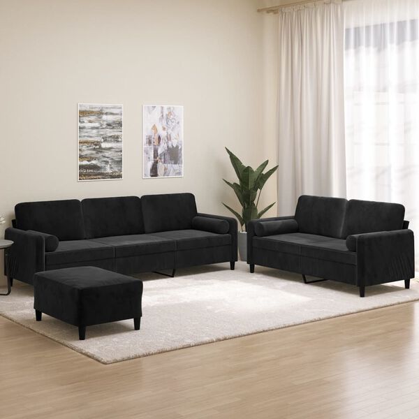 vidaXL 3-tlg. Sofagarnitur mit Kissen Schwarz Samt