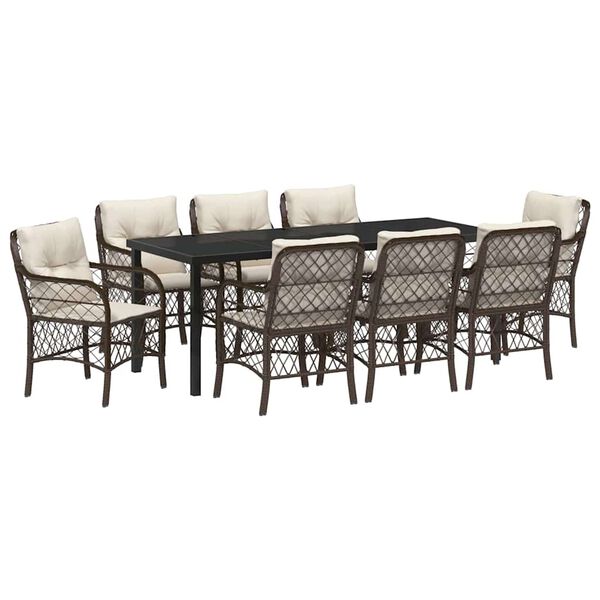 vidaXL Garten Essgruppe mit Kissen 9 pcs Braun Poly-Rattan