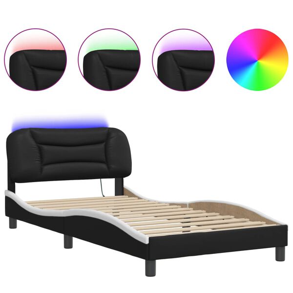vidaXL Bettgestell mit LED ohne Matratze "Hvar" Schwarz und Wei&szlig; 100x200 cm