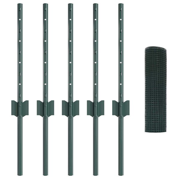 vidaXL Zaun mit Pfosten Gr&uuml;n 0,4 x 10 m Stahl und PVC