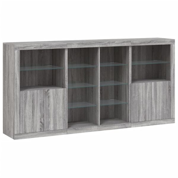 vidaXL Sideboard mit LED-Leuchten Grau Sonoma 202x37x100 cm