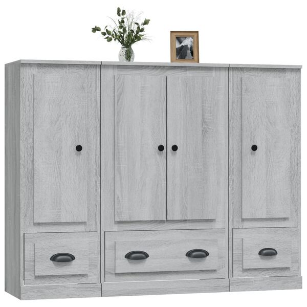 vidaXL Highboards 3 Stk. Grau Sonoma Holzwerkstoff