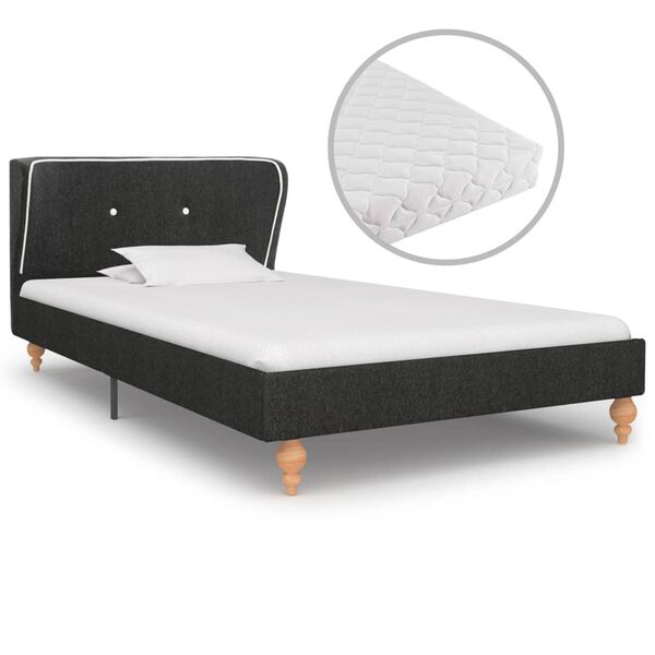 vidaXL Bett mit Matratze Dunkelgrau Sackleinen 90 x 200 cm