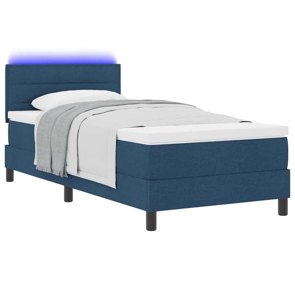 vidaXL Boxspringbett mit Matratze mit LED Blau 100 x 200 cm Stoff