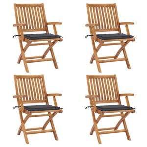vidaXL Klappst&uuml;hle mit Kissen, 4-teilig, Massivholz Teakholz