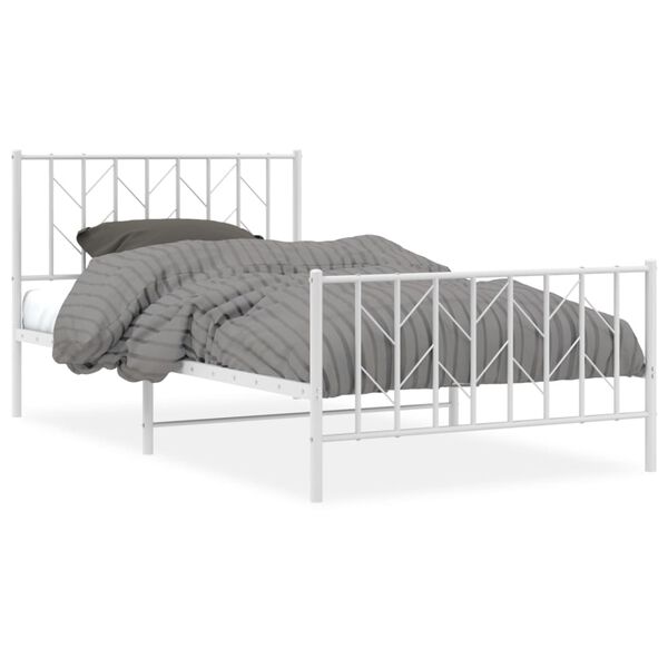 vidaXL Bettgestell mit Kopf- und Fu&szlig;teil Metall&nbsp;Wei&szlig; 107x203 cm