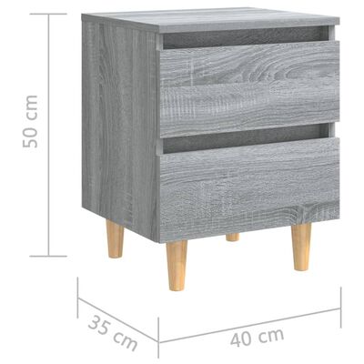 vidaXL Nachttisch mit Massivholz-Beinen 2 Stk. Grau Sonoma 40x35x50cm