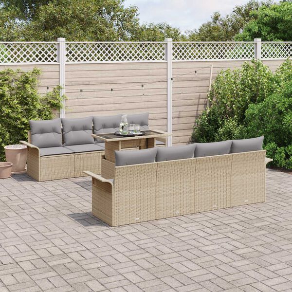 vidaXL Gartensofa-set mit Kissen 9 pcs Beige Poly-Rattan