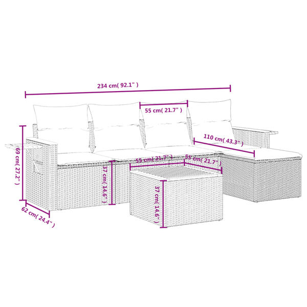 vidaXL 6-tlg. Garten-Sofagarnitur mit Kissen Beige Poly Rattan