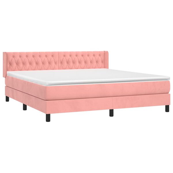 vidaXL Boxspringbett mit Matratze Rosa 160x200 cm Samt