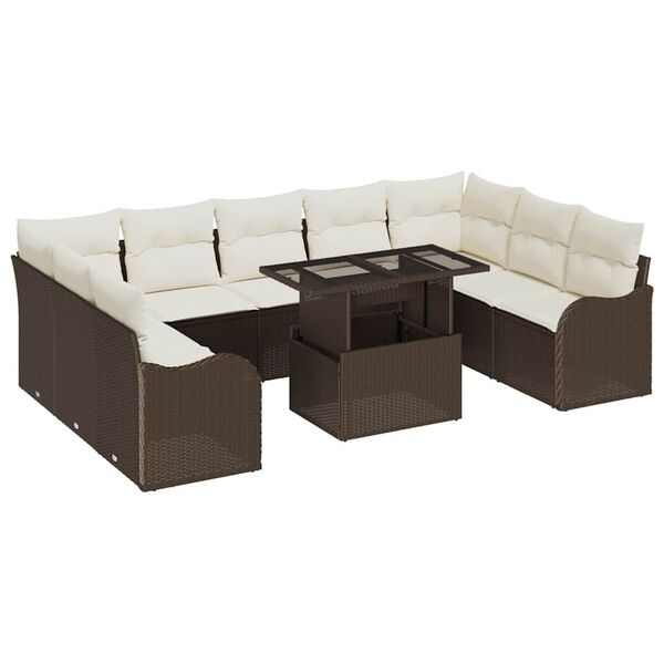 vidaXL Garten-Sofa-Set mit Kissen 10 pcs Braun Poly Rattan