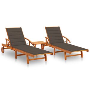 vidaXL Sonnenliegen 2 Stk. mit Tisch und Auflagen Massivholz Akazie