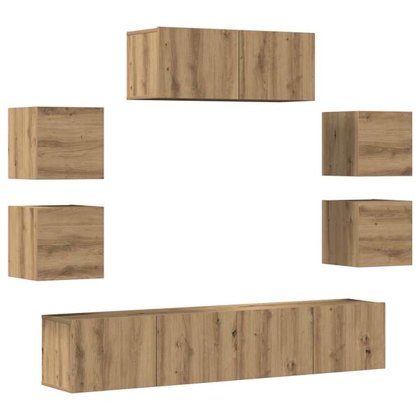 vidaXL 7-tlg. TV-Schrank-Set Wandmontage Artisan-Eiche Holzwerkstoff