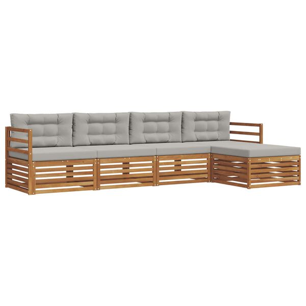 vidaXL Outdoor-Sofagarnitur mit Kissen 5 pcs Nat&uuml;rlich und Hellgrau